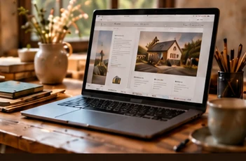Webサイトを表示したノートパソコン
